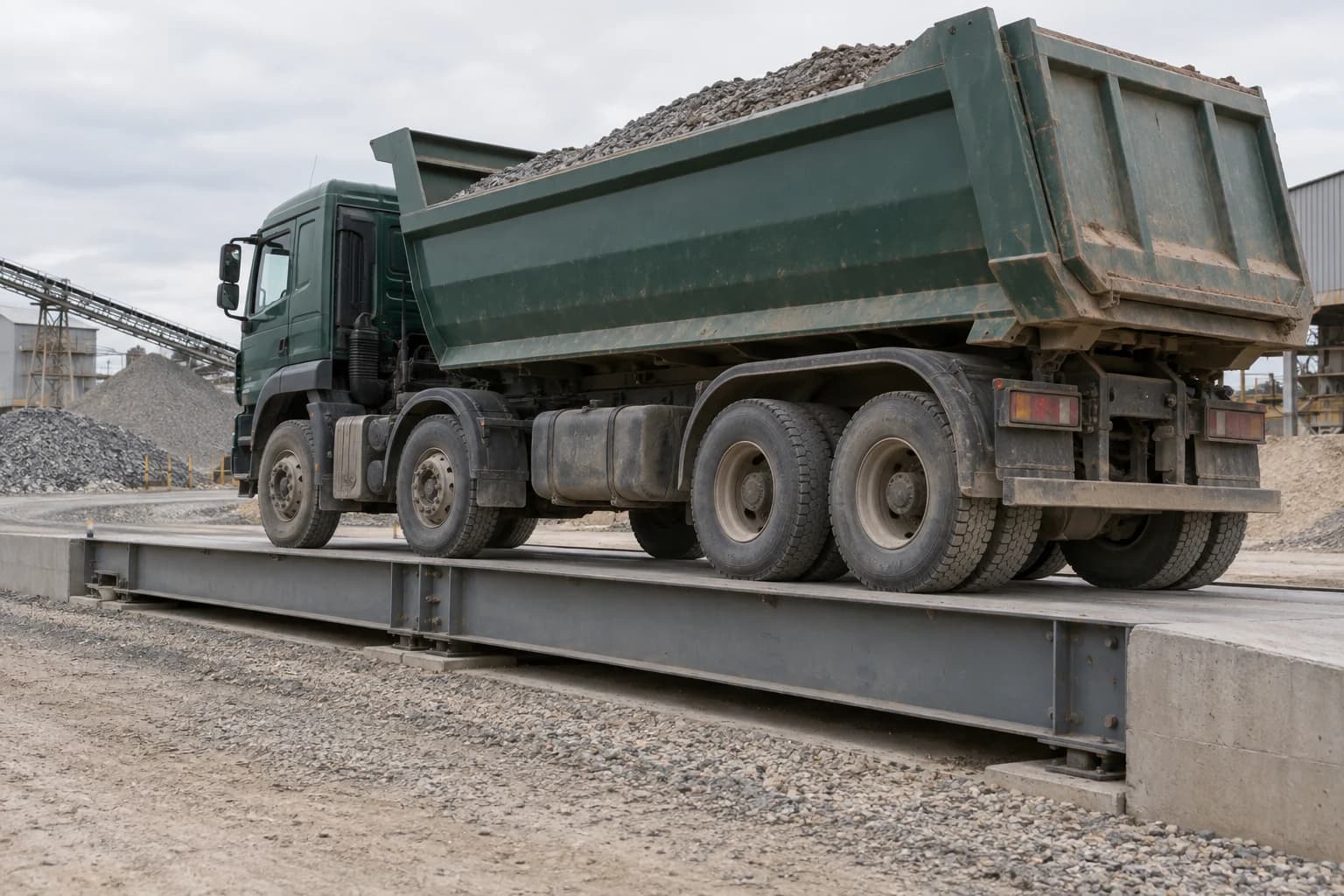 Illustrative mineral transport truck on a weighbridge at a receiving yard